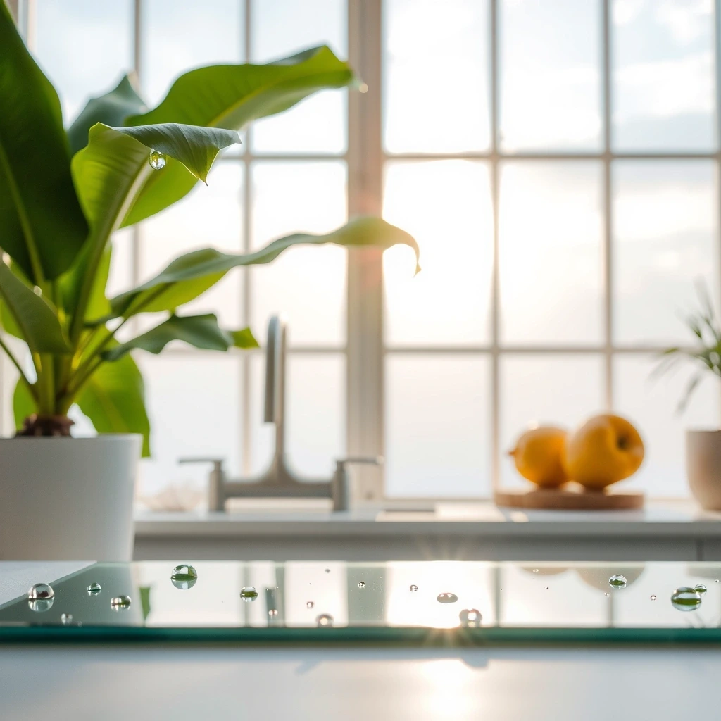 Fresh water droplets on glass